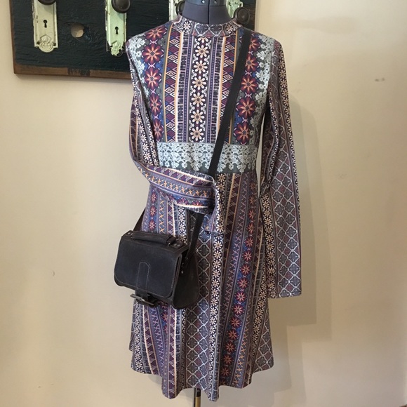 Smash! 60’s Print Boho-Style Long Sleeve Dress Size S/M - Picture 5 of 16